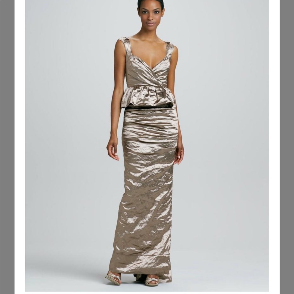 Nicole Miller Peplum Dress|Silver Gown|Sz 4 |NWT